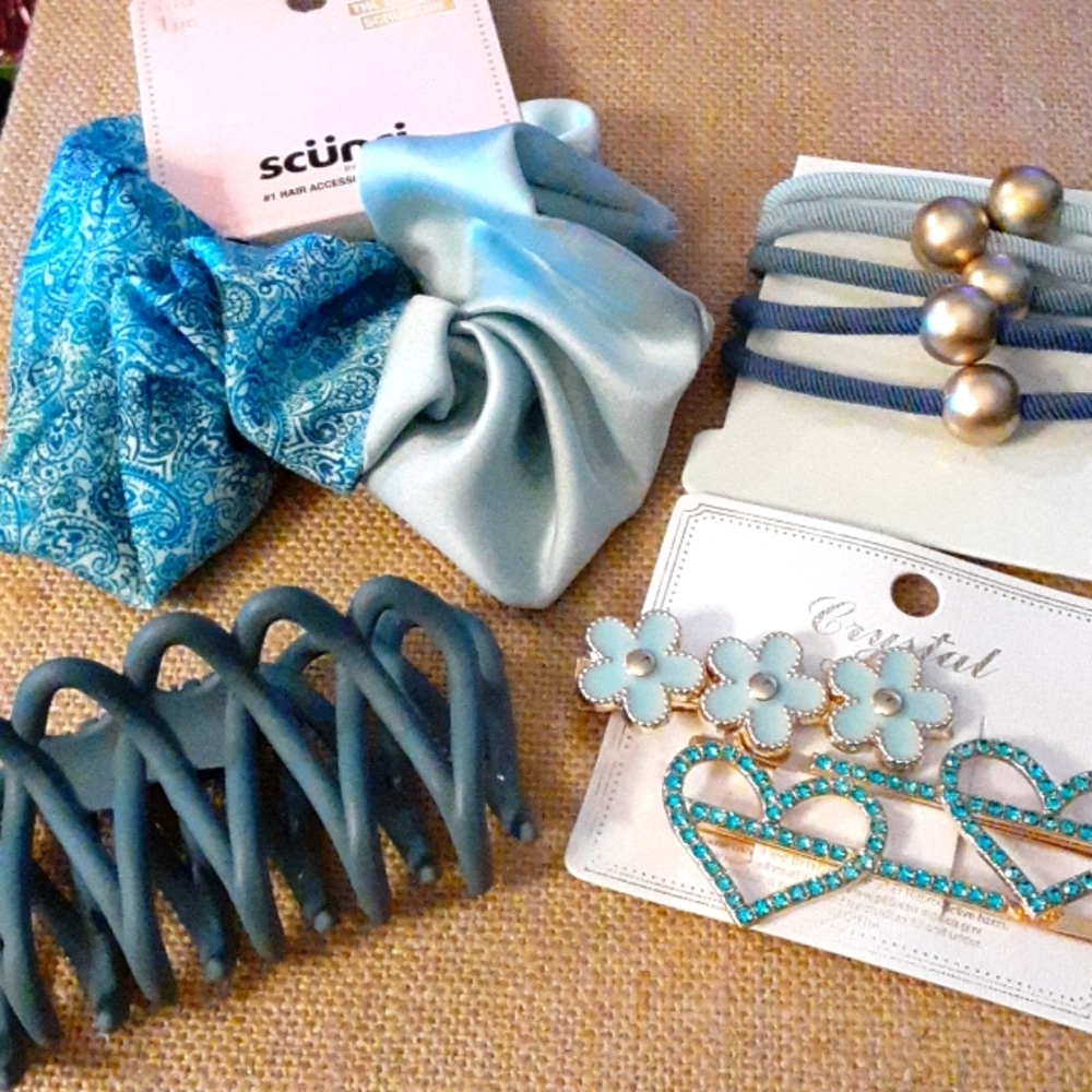 Hair accessories. 10 pc set. Blue.